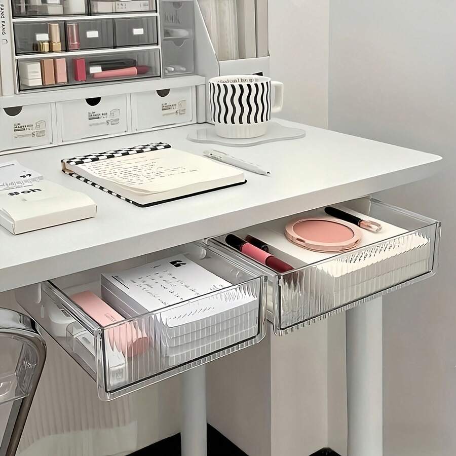 桌下抽屜,無需鑽孔,隱藏式收納盒,適用於辦公室與學生書桌,可懸掛文具與雜物 - 彩色 - 查看 1