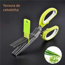 Tesoura de Culinária com 5 Lâminas em Aço Inox para Temperos e Cheiro Verde - Verde - Visão 2