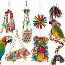 2pcs Random Style Bird Toy Set Climbing Cotton Rope Colorful Vine Ball Random Raffia Grass Small And Medium Parrot Chewing Grinding Teeth Chewing Toy Bird Cage Hanging Ornament Pet Supplies - A+B - View 9