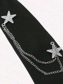 Halloween Hip-Hop Style Tie, Black Pre-Tied Necktie With Silver Star Chain And Rhinestone Decor, Punk Gothic Costume Accessory, Suitable For Men And Women Role Play Party, Student Wear, Holiday Gift - Multicolor - View 11