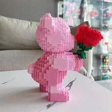 2050pcs Micro Particle Building Blocks Set Rose Bear + Pink Leopard, Romantic Bear Holding Building Block Rose, Perfect Gift For Couples And Parents, High Assembly Difficulty - Multicolor - View 6