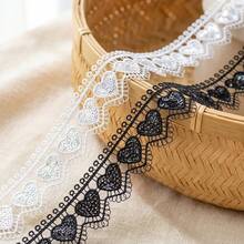1/5" 亮片愛心刺繡蕾絲緞帶，黑白鏤空花卉蕾絲飾邊，適用於洋裝、內衣與婚禮裝飾 DIY 縫製蕾絲帶，復古鉤編蕾絲飾邊緞帶（衣飾配件/手帳裝飾） - 多色B - 查看 1