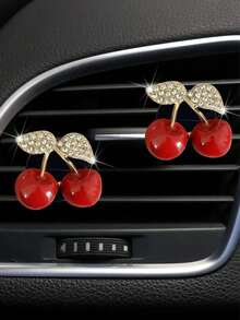 2/4pcs Alloy Rhinestone Cherry Car Air Vent Clip Fragrance, Fruit Car Fragrance, Women's Car Air Conditioner Fragrance Decoration - A - View 7