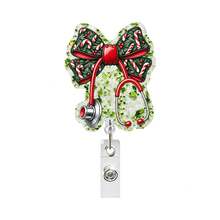 1pc Medical Bow Sequin Badge Reel Retractable ID Holder Christmas Holiday Style - Multicolor - View 10