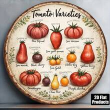 1pc 8*8in/20x20cm 2D Flat Round Sign, Vintage Plaque With Various Tomato Varieties, Tomato Variety Illustrated Decorative Sign, Suitable For Kitchen Decor, Restaurant Decor Or Gift (Random Hole Position) - A - View 8