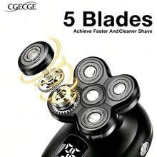 CGECGE Electric Shaver, Electric Bald Head Shaver, Rotary Shaver, IPX6 Waterproof, Wet And Dry Use, Easy To Clean, Contour To The Face, Floating Head, Screen Display, Type-C Charging, Underarm, Leg, Arm, Body Hair Removal Tool, Holiday Gift. - 黑色套裝 - 查看 5