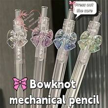 1支彩虹蝴蝶結自動鉛筆 透明筆桿 2B 0.7mm 按壓式自動鉛筆 蝴蝶結裝飾 順滑書寫素描文具 開學禮物 - A - 查看 1