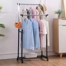 Single Rod & Double Rod Clothes Rack, 135*40*68cm,Adjustable Height Metal Garment Rack With Wheels, Portable Rolling Clothing Hanger Stand, Space Saving Storage Organizer For Bedroom, Balcony, Laundry Room, Apartment, Easy Assembly Display Rack - A - View 4