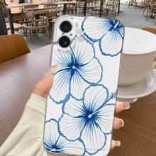 1pc Ins Style Fresh Hibiscus Flower Leaf Solid Color Pattern Space Shell Anti-Slip Soft Phone Case Compatible With IPhone 11/12/13/14/15/16 Pro Max - Multicolor - View 3