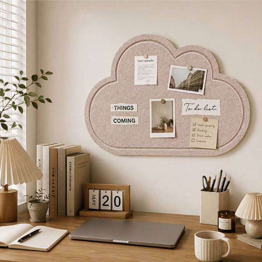 1pc Cloud-Shaped Felt Decorative Board For Home Decor And Office Memo, No-Drill Photo Wall Message Board, Nail-Compatible Wall Memo Felt Board, Detachable And Reusable Bulletin Board, For Bedroom/Study/Living Room/Office/Classroom/School Wall Decoration - 1PC - View 1