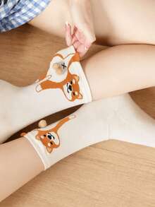 3/2/1 đôi tất cổ trung phong cách học đường họa tiết cún con hài hước ngẫu nhiên, unisex, thường ngày, đi làm, tiệc tùng, quà tặng - Nhiều màu - Xem 4
