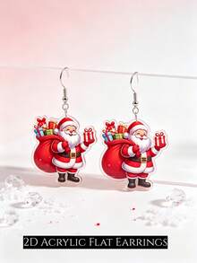 2D Santa Claus Gift Pendant Earrings, Flat Acrylic Double-Sided Print, Christmas Cartoon Lightweight Ear Accessories, Perfect Halloween, Thanksgiving, Christmas Gift For Girls And Women, Cute Fashion Accessory Suitable For Any Occasion - Santa Claus - View 9