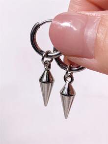 1 Pair Gothic Punk Style Vintage Cone Earrings, Minimalist Design, Suitable For Women, Valentine's Day, Mom, Mother's Day Gift, Halloween Gift, Unisex - Antique Silver - View 4