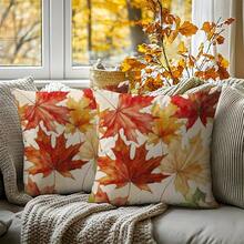 1pc Autumn Maple Leaf Print Pillowcase, Vibrant Autumn Leaf Design With Red, Orange, Yellow And Green Leaf Pattern, Machine Washable Polyester Material, Suitable For Living Room Sofa, Bay Window, Thanksgiving Atmosphere Decoration, Zipper Closure, Double-Sided Print, Machine Washable (Inner Core Not Included) - Multicolor - View 8