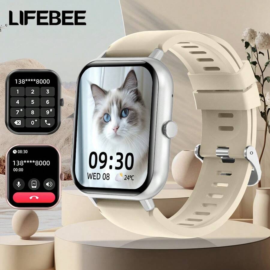 LIFEBEE 男女通用智能手表，1.83英寸高清全触控屏幕，无线通话智能手表（接听/拨打电话），活动追踪器，100多种运动模式，计步器，消息通知，健身追踪器