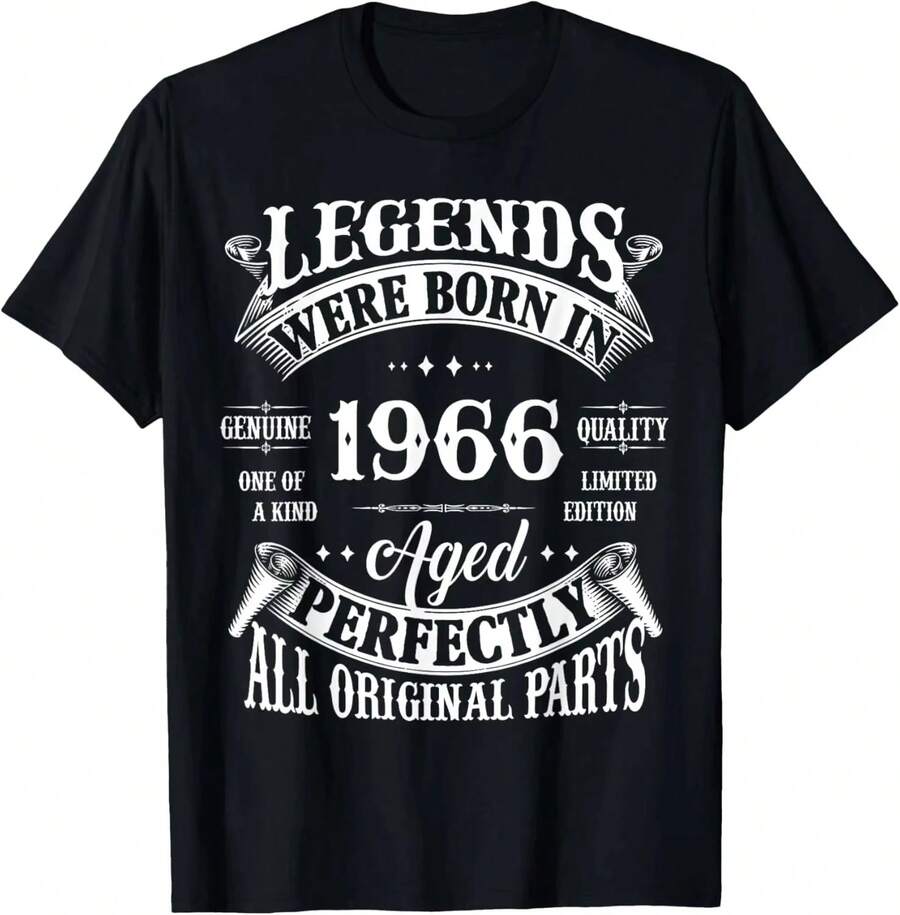 Vintage Legend Born In 1966 59th Birthday Tee 59 Years Old T-Shirt Custom Printed Graphic T Shirts Mens Clothing Ropa Hombre - Black - View 1