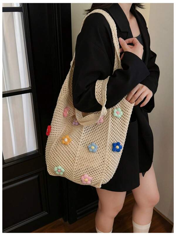 Summer Woven Shoulder Bag, New Style, For Vacation, Casual Outings, Commuting, With Large Capacity