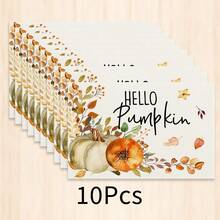1件裝秋季南瓜楓葉植物印花仿亞麻餐墊，Hello Pumpkin長方形餐盤墊，適用於居家廚房、餐廳、感恩節派對與豐收季節餐桌裝飾 - 彩色 - 查看 11