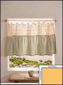 1/2pcs Green & White Plaid Patchwork Beige Hollow Woven Half Curtain, Fresh Country Style, Rectangular Top Hollow Lace & Bottom Scalloped Edge Detail, Shading & Decorative Function, Suitable For Kitchen Windows & Fresh Home Decor - Green - View 14