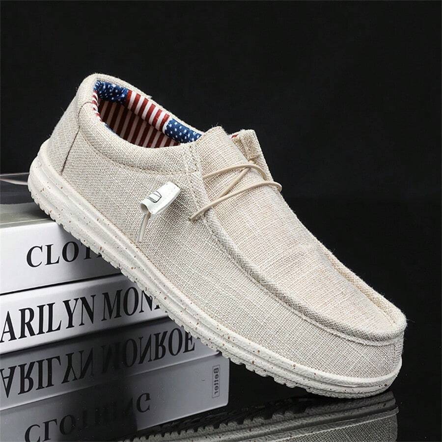 Plus Size Men's Solid Color Retro Breathable Loafers, Comfortable Non-Slip Casual Durable Walking Shoes, Middle-Aged Men's Shoes - White - View 1