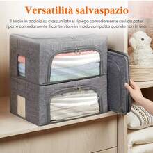 Lifewit Juego de 3 Cajas Rígidas para Armario con Cremallera, Organizador de Armario con Marco Metálico Plegable, Contenedores Apilables para Ropa, Edredones, Colchas, Gris, 75L FU0K - 6 - Ver 6