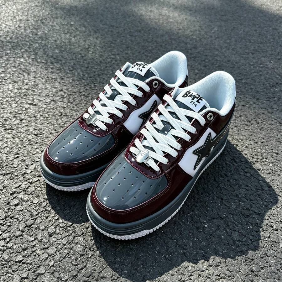 A BATHING APE 1雙中性休閒運動鞋 BAPE STA 閃電星星 Logo 耐穿低筒滑板鞋 - 鏡面酒紅 - 查看 1