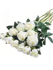 1/10/20/30pcs White Artificial Roses, Silk Velvet Texture Fake Flower Bouquet, Long Stem Artificial Roses Bulk Pack, Suitable For Valentine's Day Gift DIY Wedding Centerpiece, Table Decor, Bridal Shower, Party, Home Decor, Living Room Decor - White - View 1
