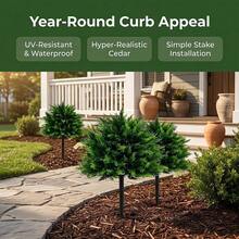 1pc Artificial Green Cypress Tree, Green Faux Plant, Durable Weather-Resistant Plastic Artificial Plant, Suitable For Outdoor Wedding And Porch Decor, With Ground Stake - A - View 3
