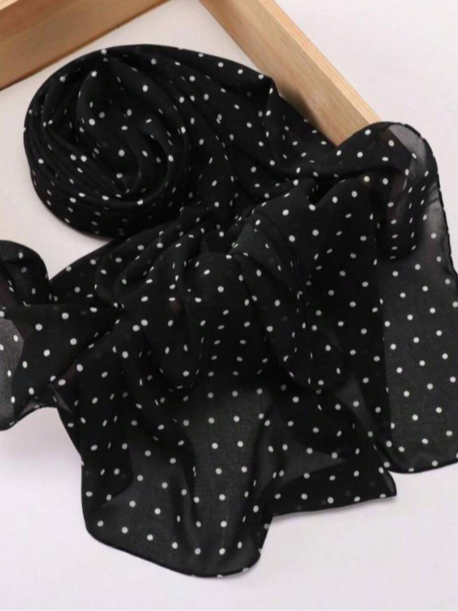 1件春夏休閒印花百搭端莊簡約柔軟透氣雪紡穆斯林頭巾 HIJAB SCARF - #136黑色小波點 - 查看 1