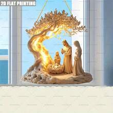 1pc Classic Nativity Scene Acrylic Hanging Ornament, Inspired By Popular Culture, Suitable For Various Decorative Uses, No Power Required, Perfect For Home And Store Display, Ideal Gift For Family And Friends - Multicolor - View 2