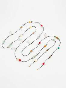 Holiday Forest-Themed Beaded Long-Length Fringed Faux Pearl Necklace. Colorful Round Beads Woven Jewelry For Women. - Multicolor - View 5