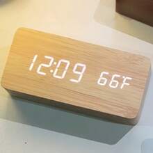 極簡木質 LED 數位鬧鐘，USB 供電床頭桌鐘，可顯示時間、日期與溫度，亮度可調，靜音無滴答聲，適合臥室、辦公室、居家裝飾，送給家人與朋友的完美禮物 - 竹木色1件 - 查看 3