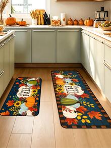 1/16Pcs Autumn Theme Doormat, Thanksgiving Door Mat, Printed With Pumpkin, Sunflower, Maple Leaf Patterns On Navy Blue Background, Autumn Harvest Festival Decorative Mat, Welcome Kitchen Rug, Dirt-Resistant Floor Mat, Autumn Party Decoration - Multicolor - View 4