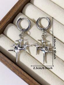 1 par de pendientes de estilo gótico punk vintage con estrella de cuatro puntas, diseño de estrella apilada, adecuado para mujeres, Día de San Valentín, mamá, regalo del Día de la Madre, regalo de Halloween, unisex - Plata antigua - Ver 5