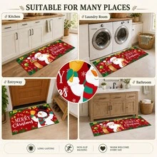 1pc Santa Claus & Snowman Print Kitchen Mat, Red Merry Christmas Polyester Doormat, Suitable For Kitchen, Entryway And Living Room Christmas Decor - Multicolor - View 7
