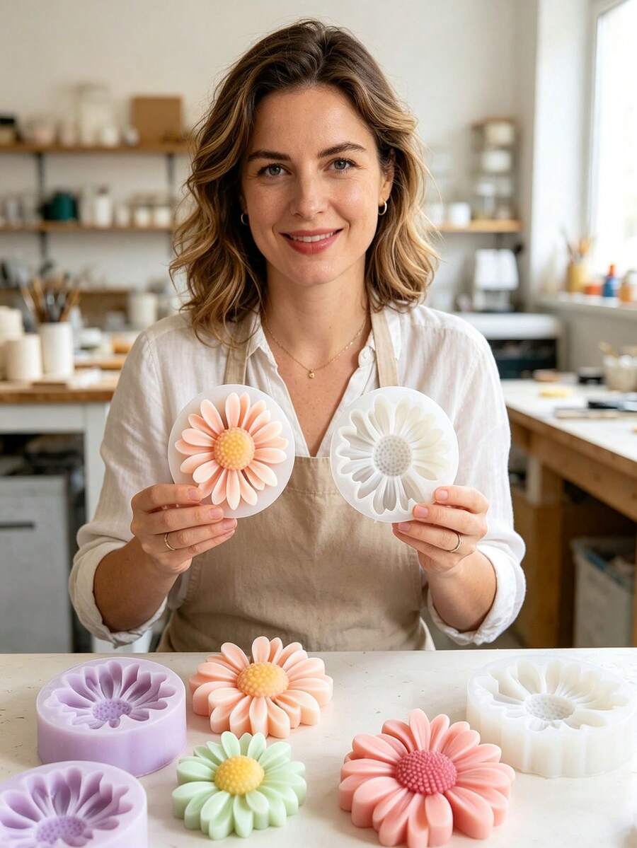 6pcs/Set Daisy Decorative Mold, DIY Scented , DIY Craft Plaster Decorative Mold, Handmade Soap, Diffuser Stone Silicone Mold - A - View 1