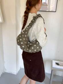 1件純色新月形單肩包，大容量時尚女款手提包，適合成年女性時尚穿搭與購物 - 綠色 - 查看 6