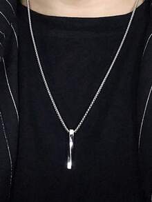 Fashionable and Popular 2pcs/set Men Geometric Charm Necklace Stainless Steel for Jewelry Gift and for a Stylish Look - Perak - View 4