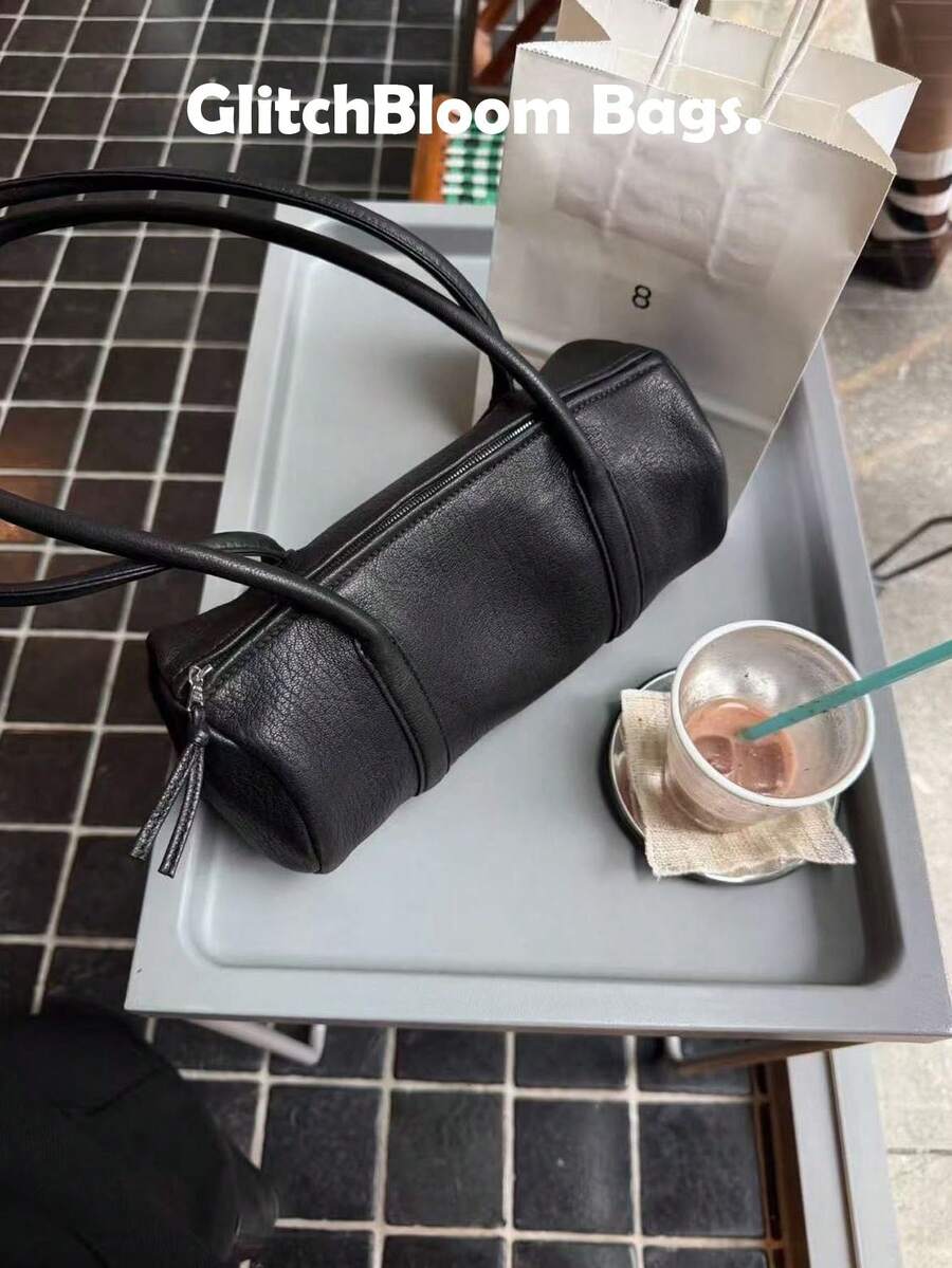 Niche Design 女款 2026 新款長手柄圓筒波士頓包,通勤百搭手提包兼肩背包(不含配件) - 黑色 - 查看 1