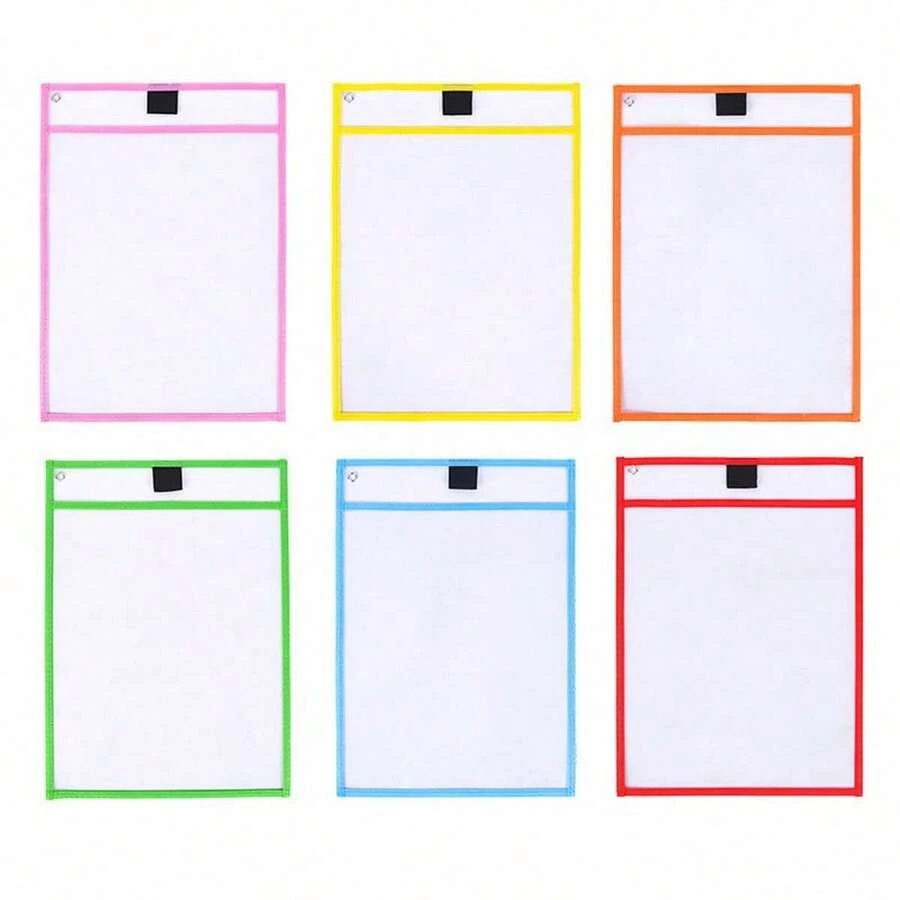 Bolsa transparente para dibujos borrables, juego de 13 piezas que incluye 6 bolsas de archivo A4, 6 marcadores para pizarra blanca, 1 borrador para pizarra blanca, bolsa de almacenamiento co - Multicolor - Ver 1