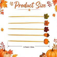 50/100pcs Autumn Thanksgiving Cocktail Picks, Pumpkin Maple Leaf Acorn Appetizer Toothpicks, Autumn Theme Disposable Fruit Food Picks, Suitable For Holiday Party Table Dessert Decoration - Orange - View 2