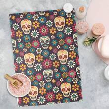 2/4/48pcs Halloween Series Candy Skull Floral Pattern Printed Kitchen Towels - Super Soft, Absorbent Polyester Dishcloths And Hand Towels, Perfect For Holiday Decor, Kitchen Decor, Party Decor - Multicolor - View 9