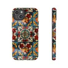 Portuguese Ceramic Tile Phone Case, Colorful Azulejo Pattern  Case, Mediterranean Inspired Phone Cover, Blue & Terracotta Floral Case - 白色 - 查看 2
