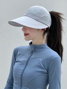 Women's Summer Quick-Dry Wide Brim Sun Hat, Half-Open Top Design, Suitable For Ponytail, UV Protection, Breathable, Suitable For Hiking, Travel And Beach - Multicolor - View 11