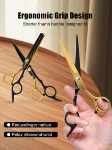 HIENA 2pcs Professional Hair Cutting Scissors Set, Stainless Steel Straight Hair Shears & Thinning Texture Scissors, Black Gold Hairdressing Tools, Suitable For Men & Women Home & Salon Use - Black Gold - View 7