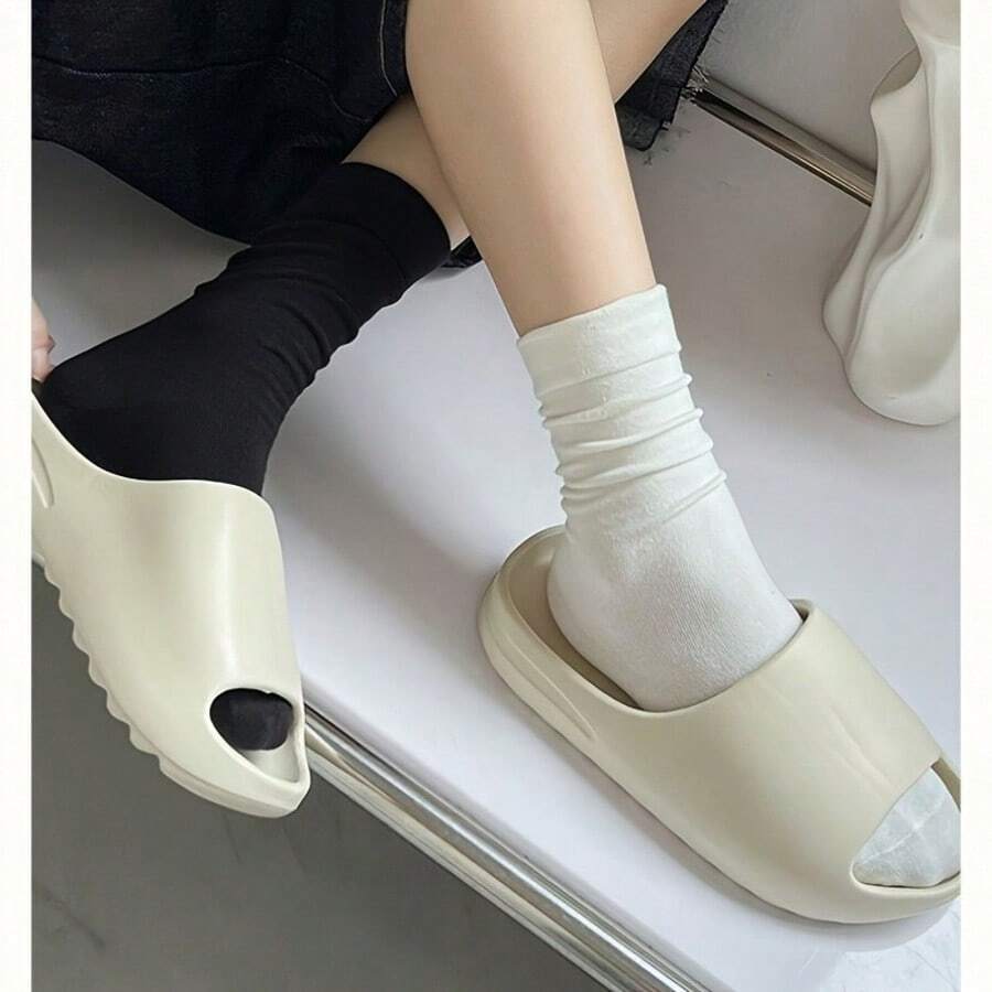 5 Pairs Women's Mid-Calf Socks, Random Color Solid Loose Slouch Socks, Cute Soft Comfortable, Fashionable Versatile Style, Suitable For Students, Home Wear, Holidays And Gifts - Multicolor - View 1