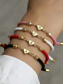 1 buah Gelang Manik-Manik Hati Kustom yang Dipersonalisasi, Gelang Hati Modis dengan Tali yang Dapat Diatur, Aksesori Tangan Kepang Keberuntungan, Tali Katun Warna Emas, Grosir - MultiWarna - View 4