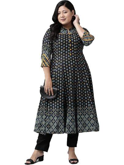 JZGZR Women's Rayon Leaf Print Round Neck Calf Length 3/4 Sleeve Anarkali Kurta Dresses Summer