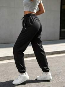 Women's New Jogger Sweatpants, Drawstring, Elastic Waist, Printed Design, Suitable For Street, Home Leisure, Outdoor Sports, All-Season Wear - Black - View 12
