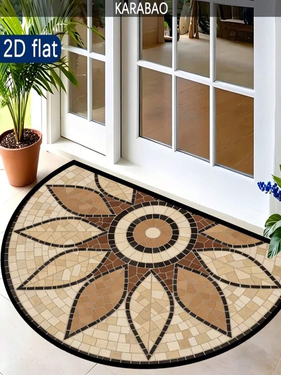 1pc Round Mosaic Pattern Floor Mat, Artistic Decor, Bohemian & Rustic Style, Suitable For Outdoor Patio And Entrance, Vintage Feel Carpet, Soft Material, Machine Washable, Indoor/Outdoor Entryway Mat